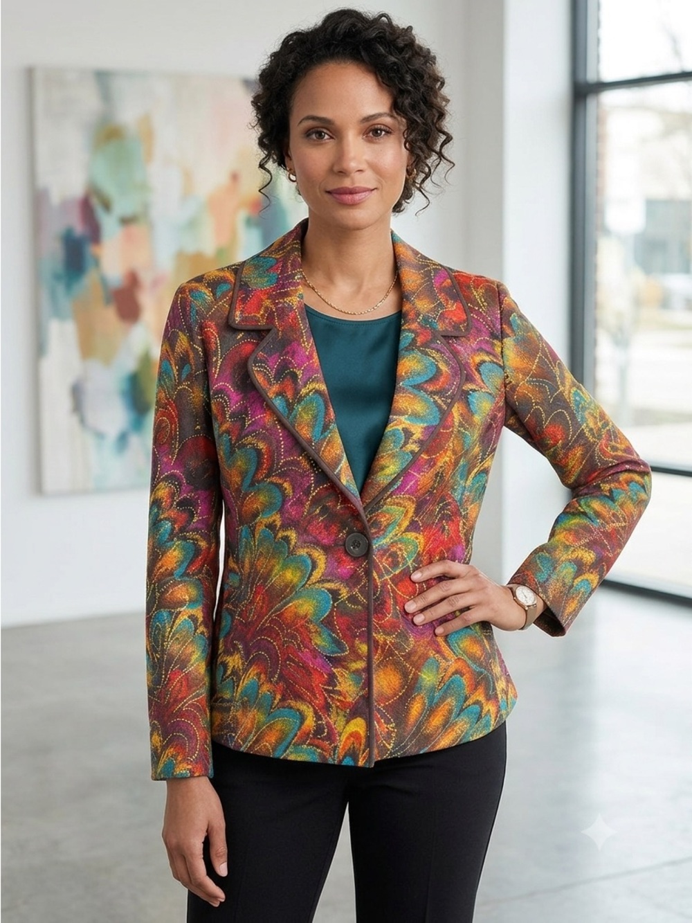 Chico’s Vibrant Abstract Blazer Jacket Size 3 / XL